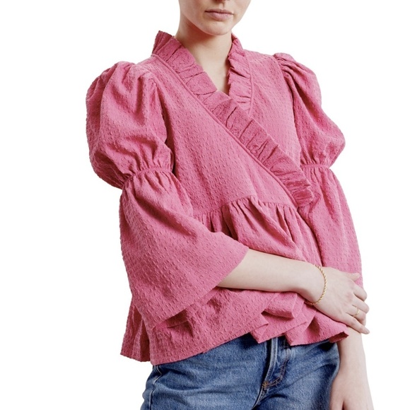 NWT byTiMo Bubble Wrap Ruffle Blouse in Pink Sz. L - Picture 3 of 3